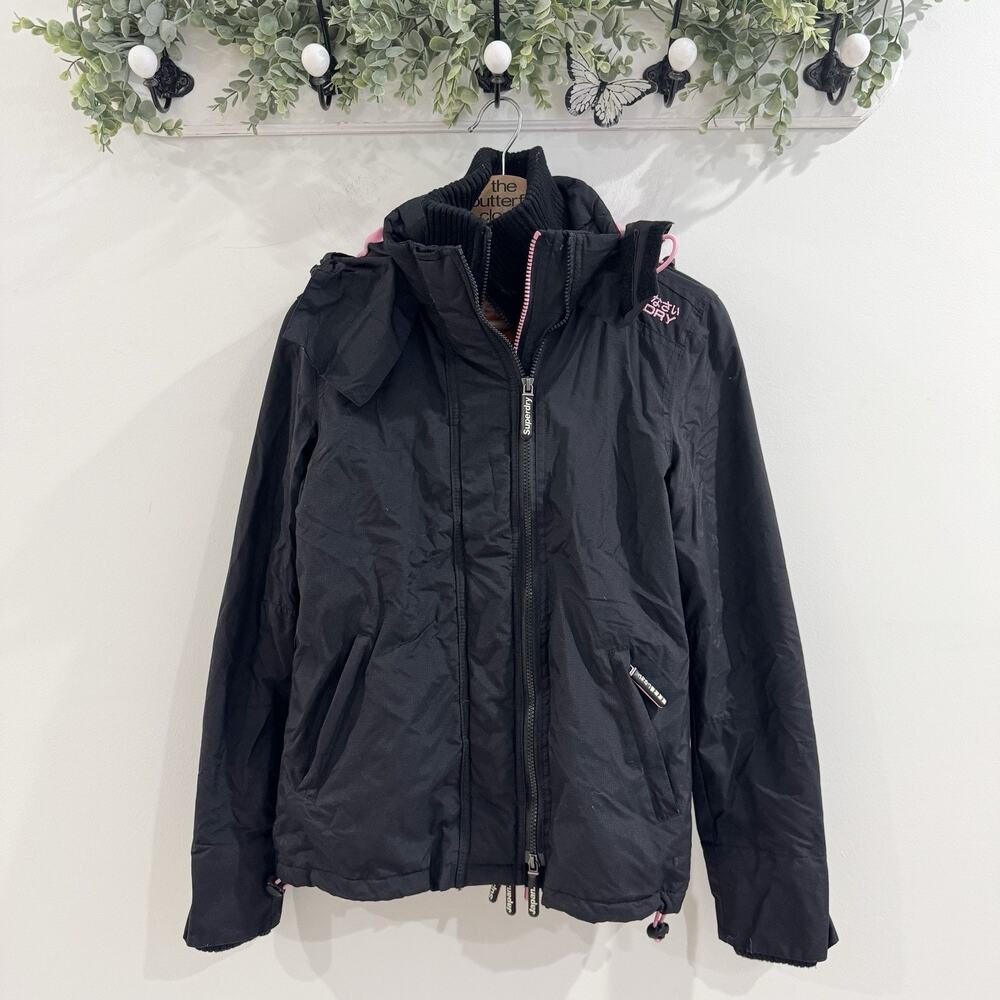 Women’s Superdry The Windcheater Fleece Lined Coat Small Black/pink Ski Snow